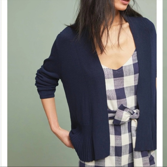 By Anthropologie Banlieue Peplum Cardigan Sweater Woman Size Large Navy NWOT - Picture 13 of 13